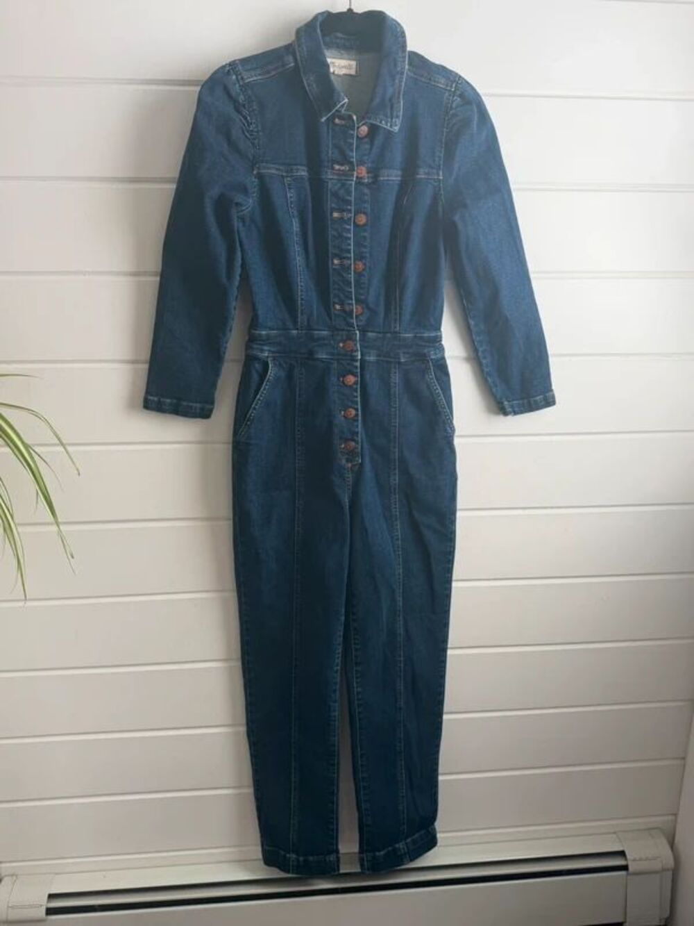 Madewell Denim Puff-Sleeve Jumpsuit Coveralls in Irma Wash Sz 0